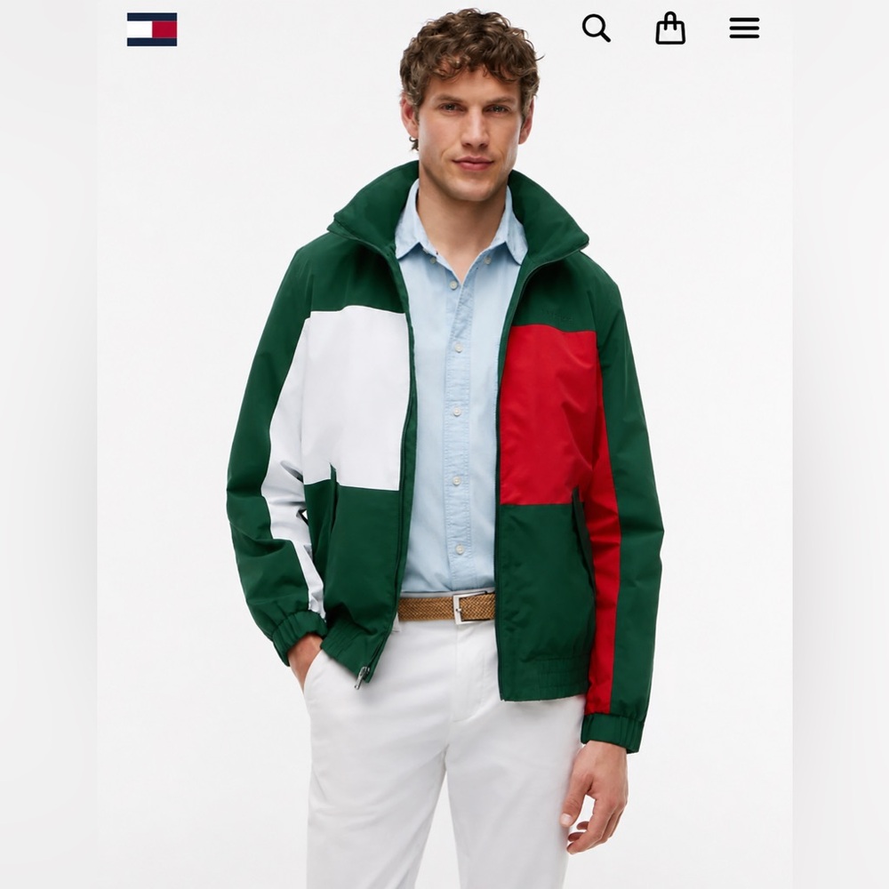 Tommy Hilfiger Mens XL Flag Logo Regatta Jacket Green NWT Water Resistant Hood